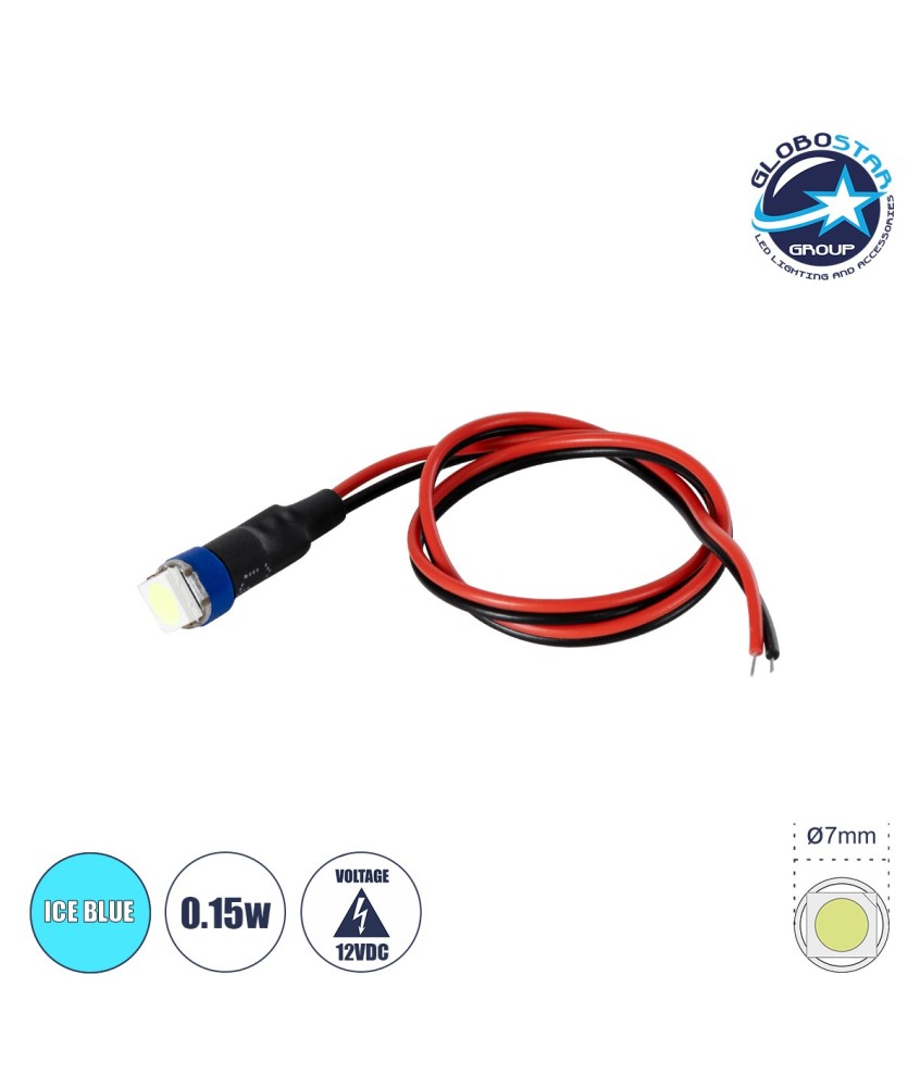 GloboStar® SMD-LED 81488 Υψηλής Ισχύος SMD LED 0.15W DC 12V - Φ0.7 x Υ2.3cm - Ice Blue - Dimmable - 2 Χρόνια Εγγύηση